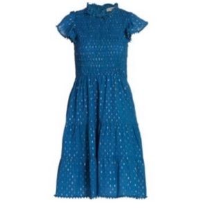 Sea Laura Metallic Fil Coupe smocked dress in aqua